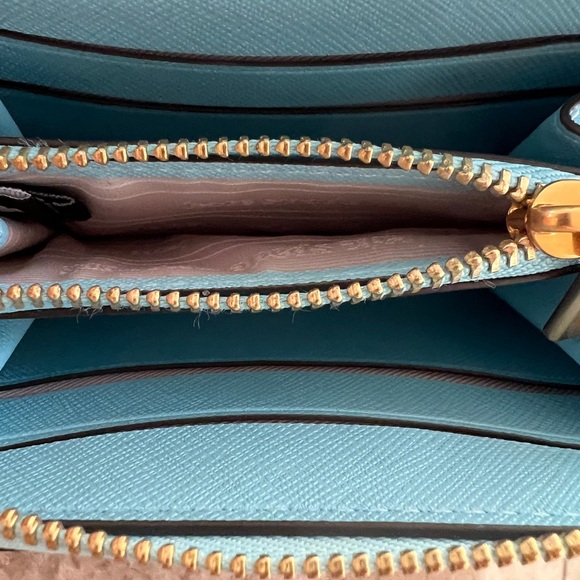 kate spade light aqua zip-around card wallet with gold hardware - Picture 7 of 13